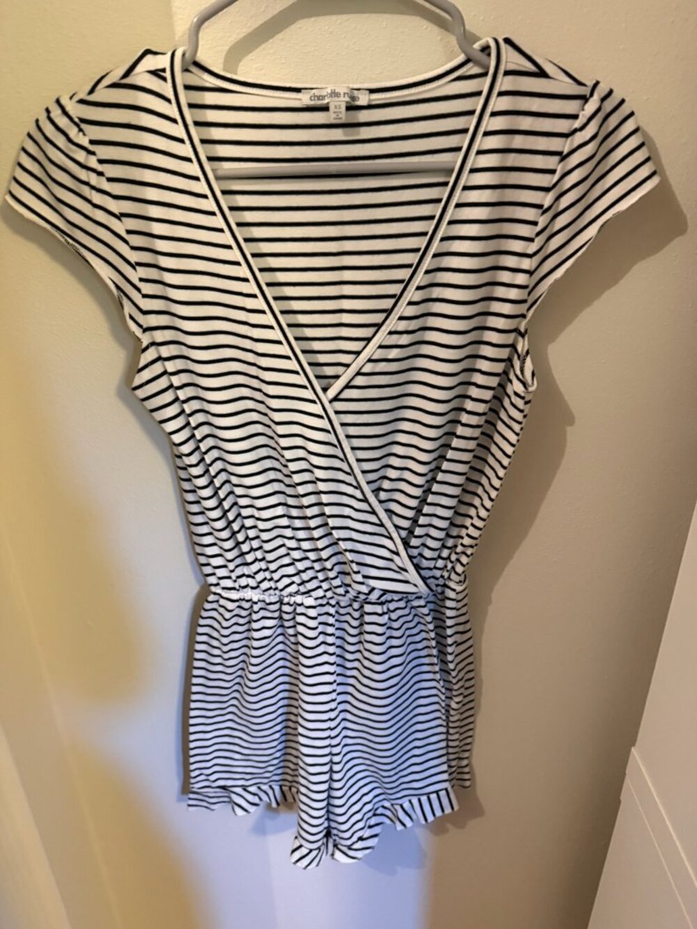 Charlotte Russe XS Black & White Striped Wrap Romper